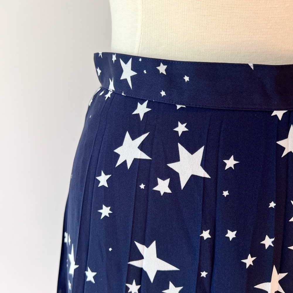 NWT J. Crew Navy Star Skirt Pleated Midi Dark Blue Chiffon Fully Lined‎ - Picture 4 of 7